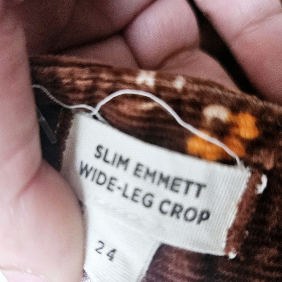Madewell Slim Emmett Wide Leg Cropped Floral Corduroy Zipper Choco Pants Sz 24 - Picture 7 of 13